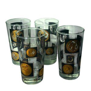 CERA “Coins Around the World” MCM Vintage 22 Karat Gold Highball Tumblers 4 SET